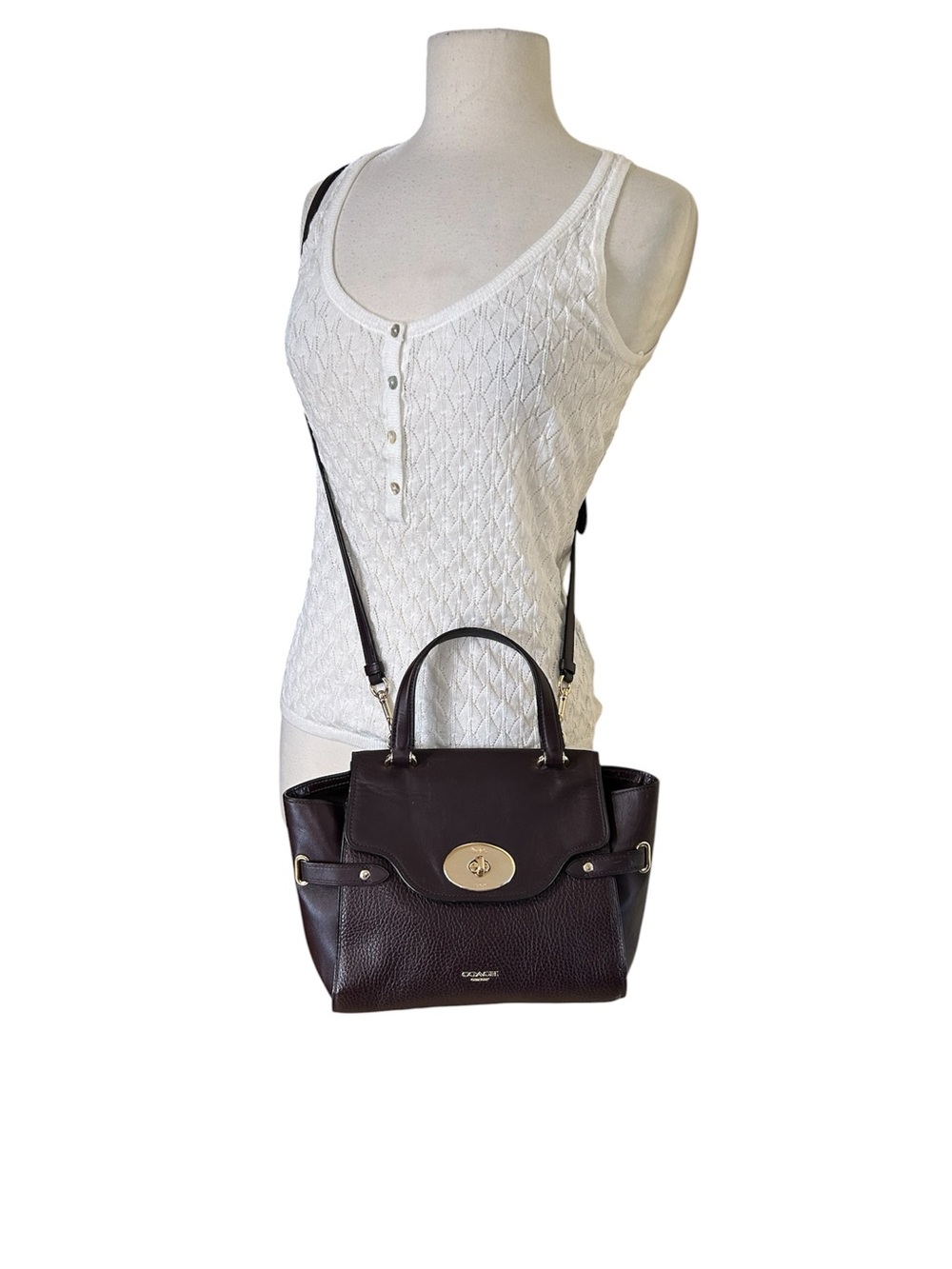 Coach Brown Pebble Leather Satchel with Gold-Tone Turnlock